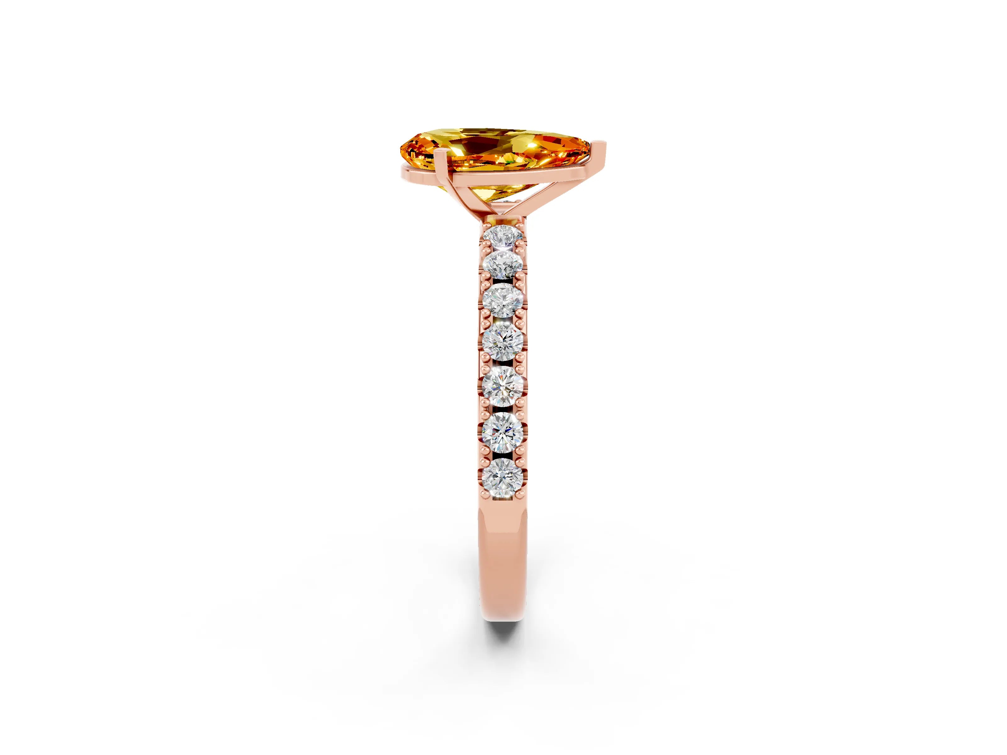 Rose gold Pear Cut Citrine Solitaire Pavé Band with Four-Prong Setting_2