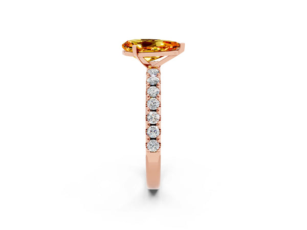 Rose gold Pear Cut Citrine Solitaire Pavé Band with Four-Prong Setting