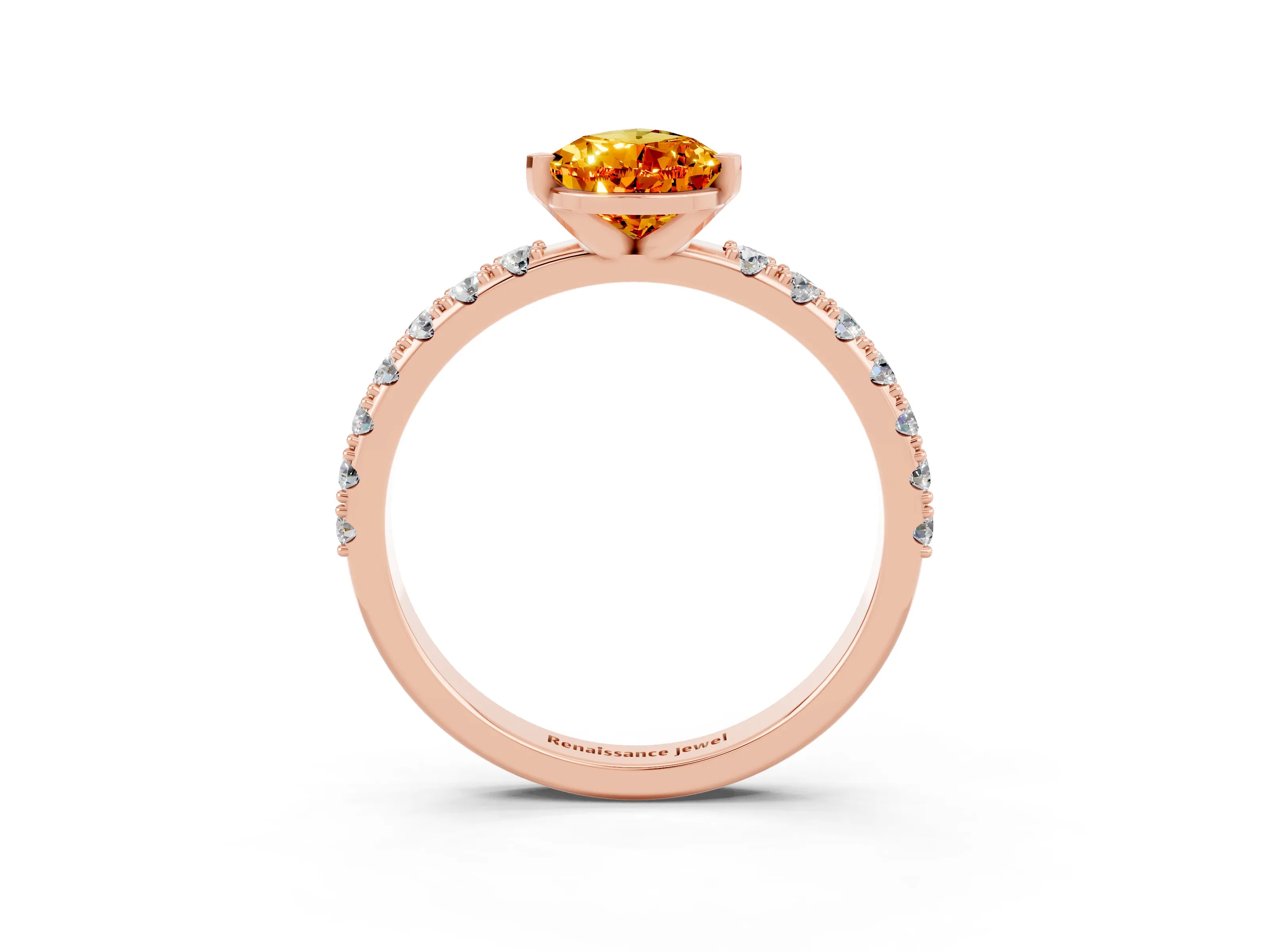 Rose gold Pear Cut Citrine Solitaire Pavé Band with Four-Prong Setting_3