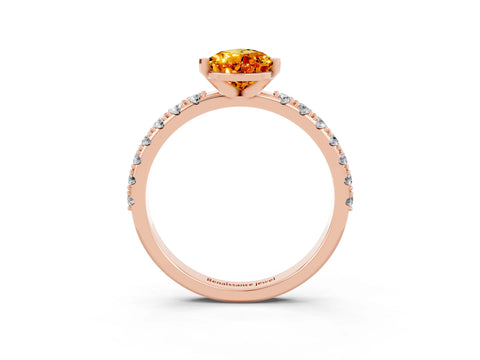 Rose gold Pear Cut Citrine Solitaire Pavé Band with Four-Prong Setting_3