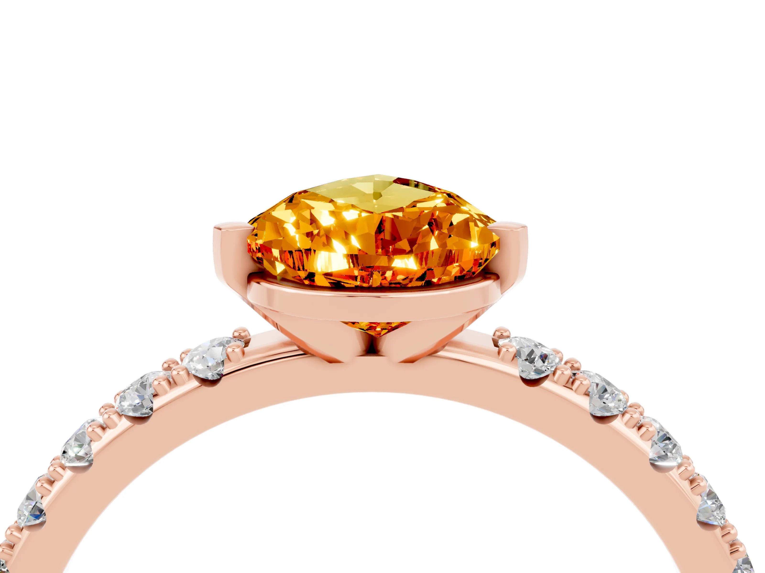 Rose gold Pear Cut Citrine Solitaire Pavé Band with Four-Prong Setting_4