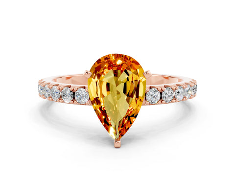 Rose gold Pear Cut Citrine Solitaire Pavé Band with Four-Prong Setting