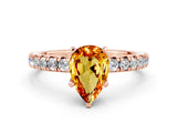 Rose gold Pear Cut Citrine Solitaire Pavé Engagement Ring with Round Band and Prong Setting_12