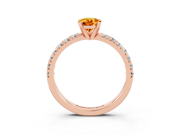 Rose gold Pear Cut Citrine Solitaire Pavé Engagement Ring with Round Band and Prong Setting