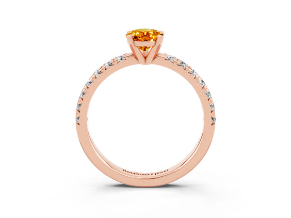 Rose gold Pear Cut Citrine Solitaire Pavé Engagement Ring with Round Band and Prong Setting