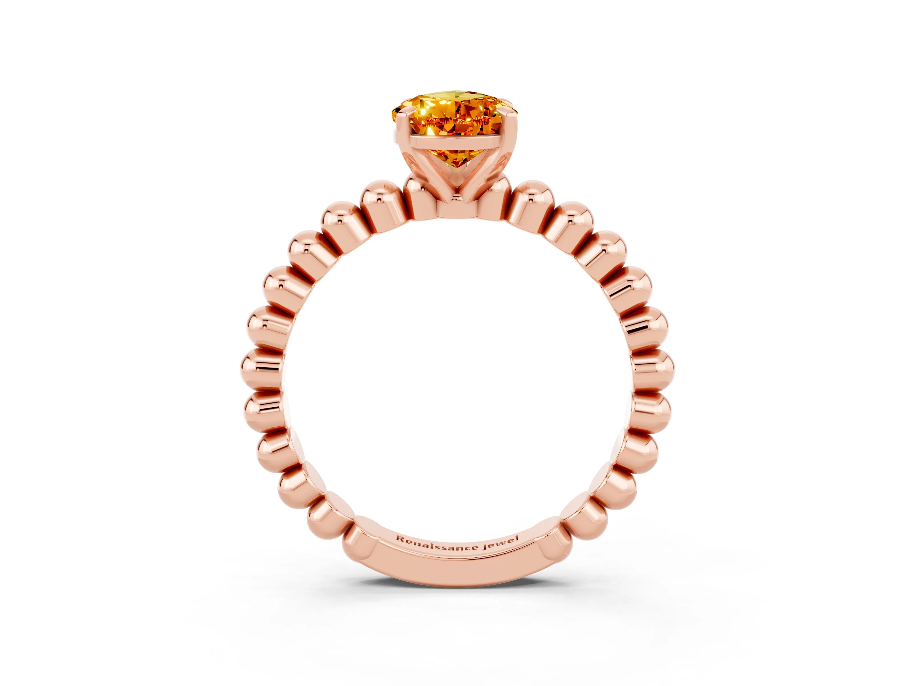 Rose gold Pear Cut Citrine Solitaire Ring with Beaded Band and Prong Setting_3