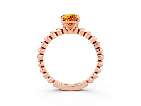 Rose gold Pear Cut Citrine Solitaire Ring with Beaded Band and Prong Setting_3
