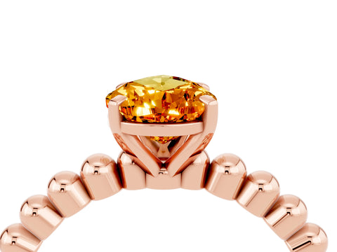 Rose gold Pear Cut Citrine Solitaire Ring with Beaded Band and Prong Setting_4