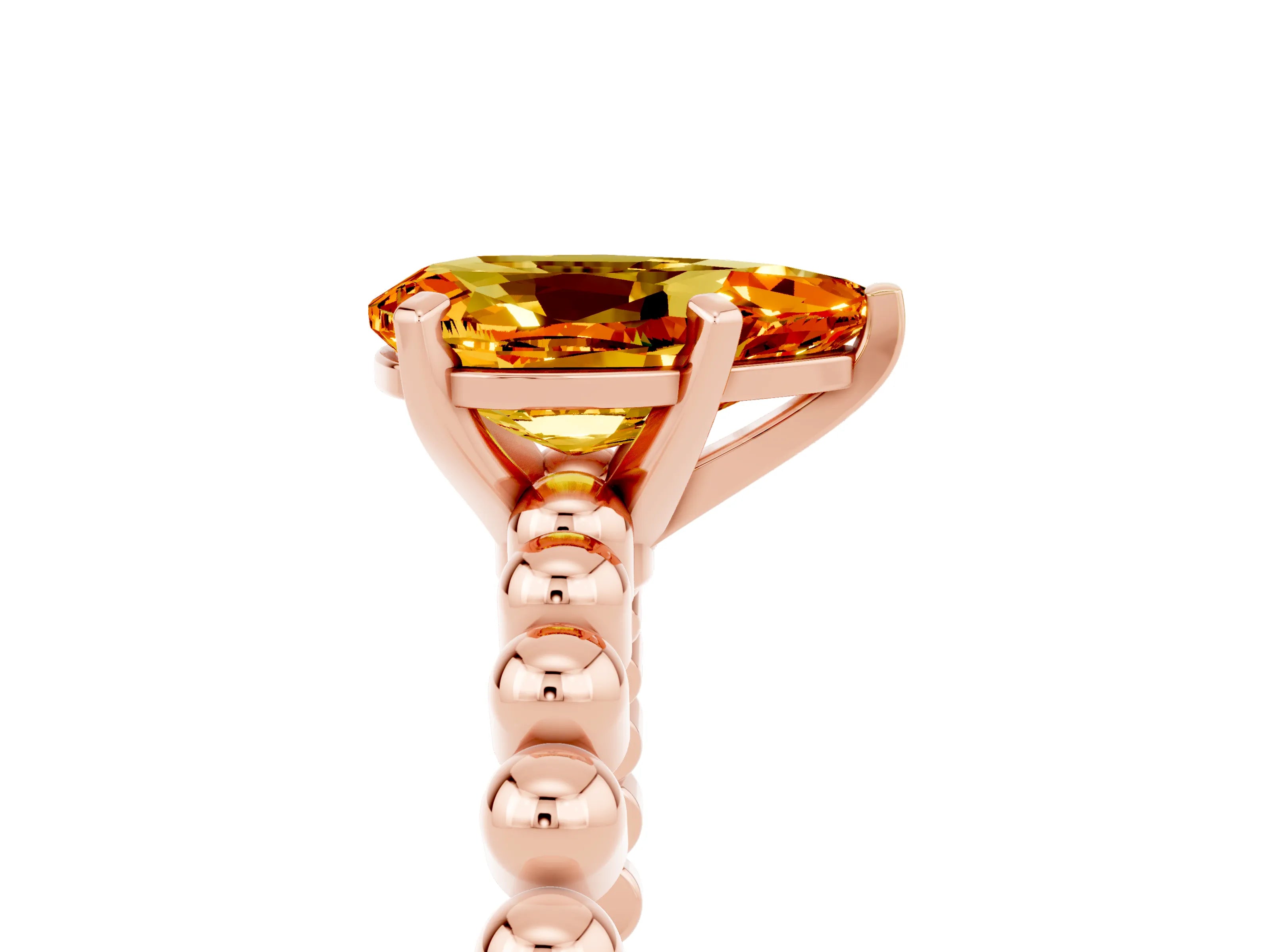 Rose gold Pear Cut Citrine Solitaire Ring with Beaded Band and Prong Setting_5