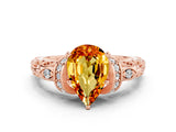 Rose gold Pear Cut Citrine Solitaire Ring with Filigree Band and Four-Prong Setting_24