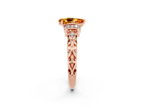 Rose gold Pear Cut Citrine Solitaire Ring with Filigree Band and Four-Prong Setting_26