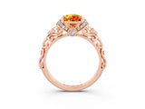 Rose gold Pear Cut Citrine Solitaire Ring with Filigree Band and Four-Prong Setting_27