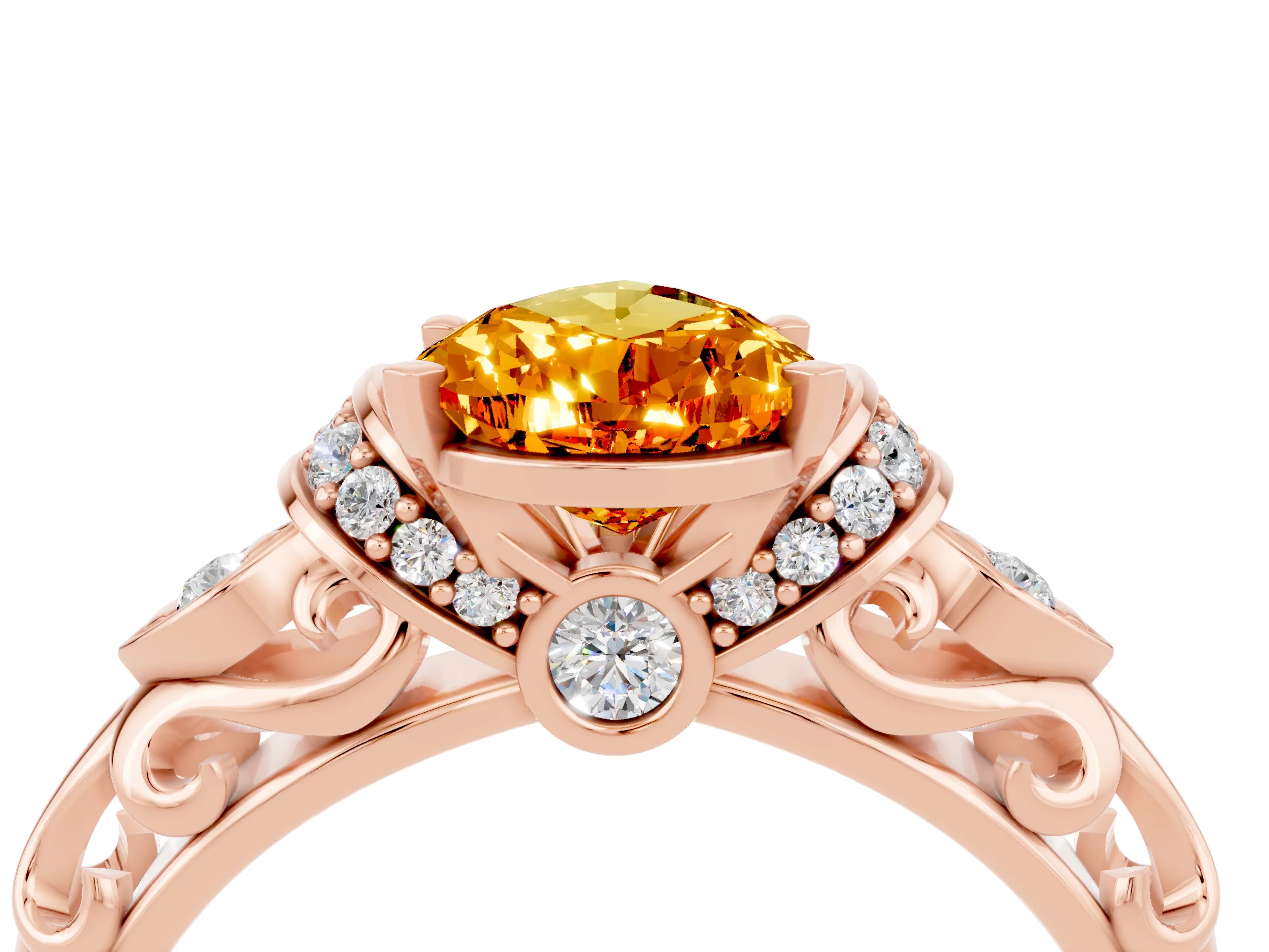 Rose gold Pear Cut Citrine Solitaire Ring with Filigree Band and Four-Prong Setting_28