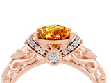 Rose gold Pear Cut Citrine Solitaire Ring with Filigree Band and Four-Prong Setting_28