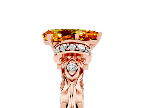Rose gold Pear Cut Citrine Solitaire Ring with Filigree Band and Four-Prong Setting_29