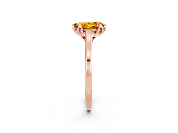 Rose gold Pear Cut Citrine Solitaire Ring with Flower Prong Setting and Classic Band