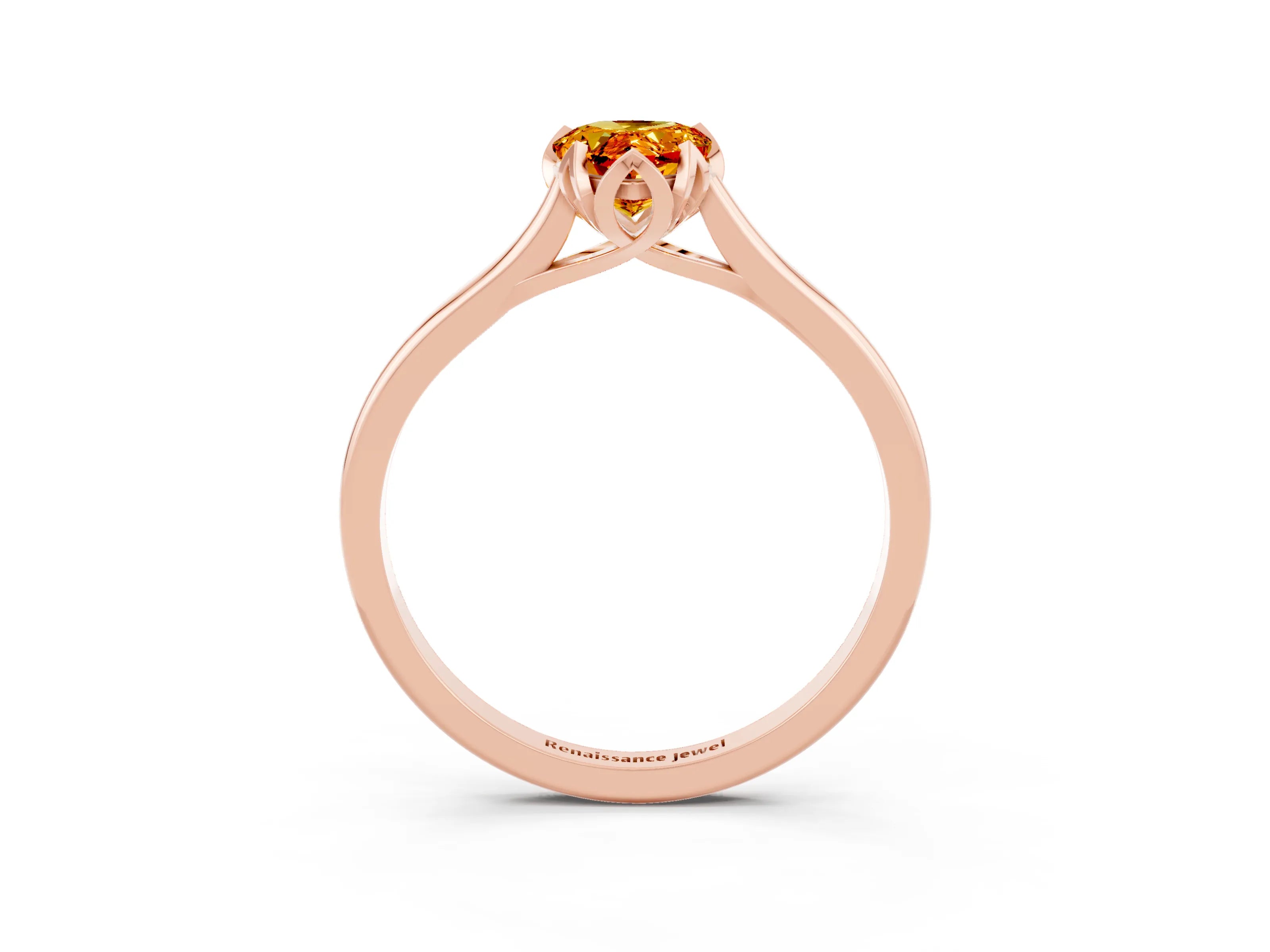 Rose gold Pear Cut Citrine Solitaire Ring with Flower Prong Setting and Classic Band_15