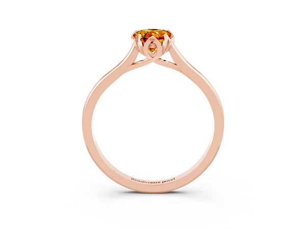 Rose gold Pear Cut Citrine Solitaire Ring with Flower Prong Setting and Classic Band