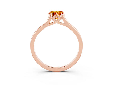 Rose gold Pear Cut Citrine Solitaire Ring with Flower Prong Setting and Classic Band_15