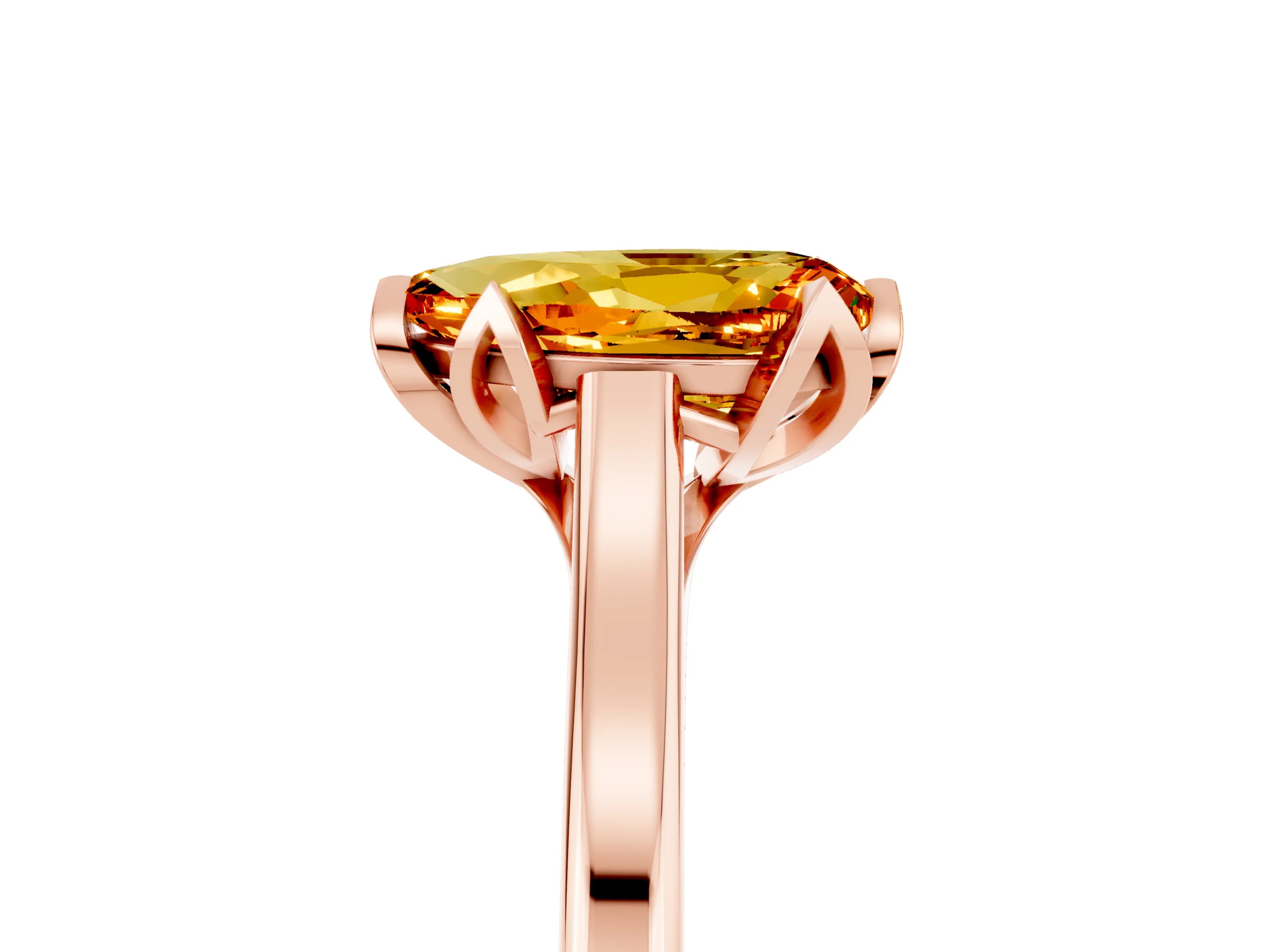 Rose gold Pear Cut Citrine Solitaire Ring with Flower Prong Setting and Classic Band_17
