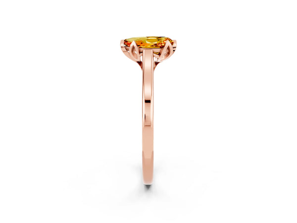 Rose gold Pear Cut Citrine Solitaire Ring with Flower Prong Setting and Classic Band