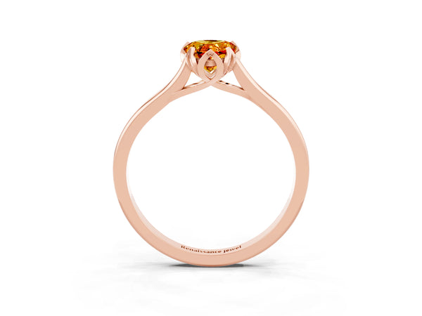 Rose gold Pear Cut Citrine Solitaire Ring with Flower Prong Setting and Classic Band