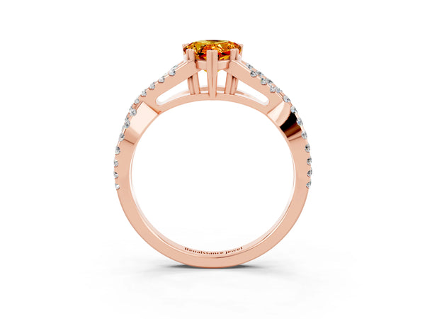 Rose gold Pear Cut Citrine Solitaire Ring with Four-Prong Setting and Twisted Pavé Band