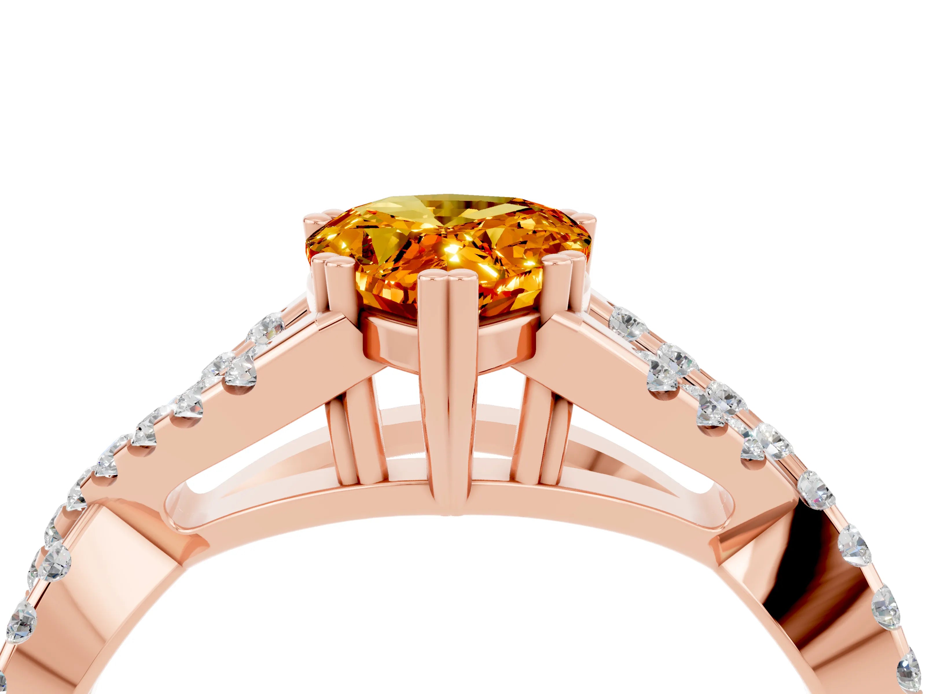 Rose gold Pear Cut Citrine Solitaire Ring with Four-Prong Setting and Twisted Pavé Band_4