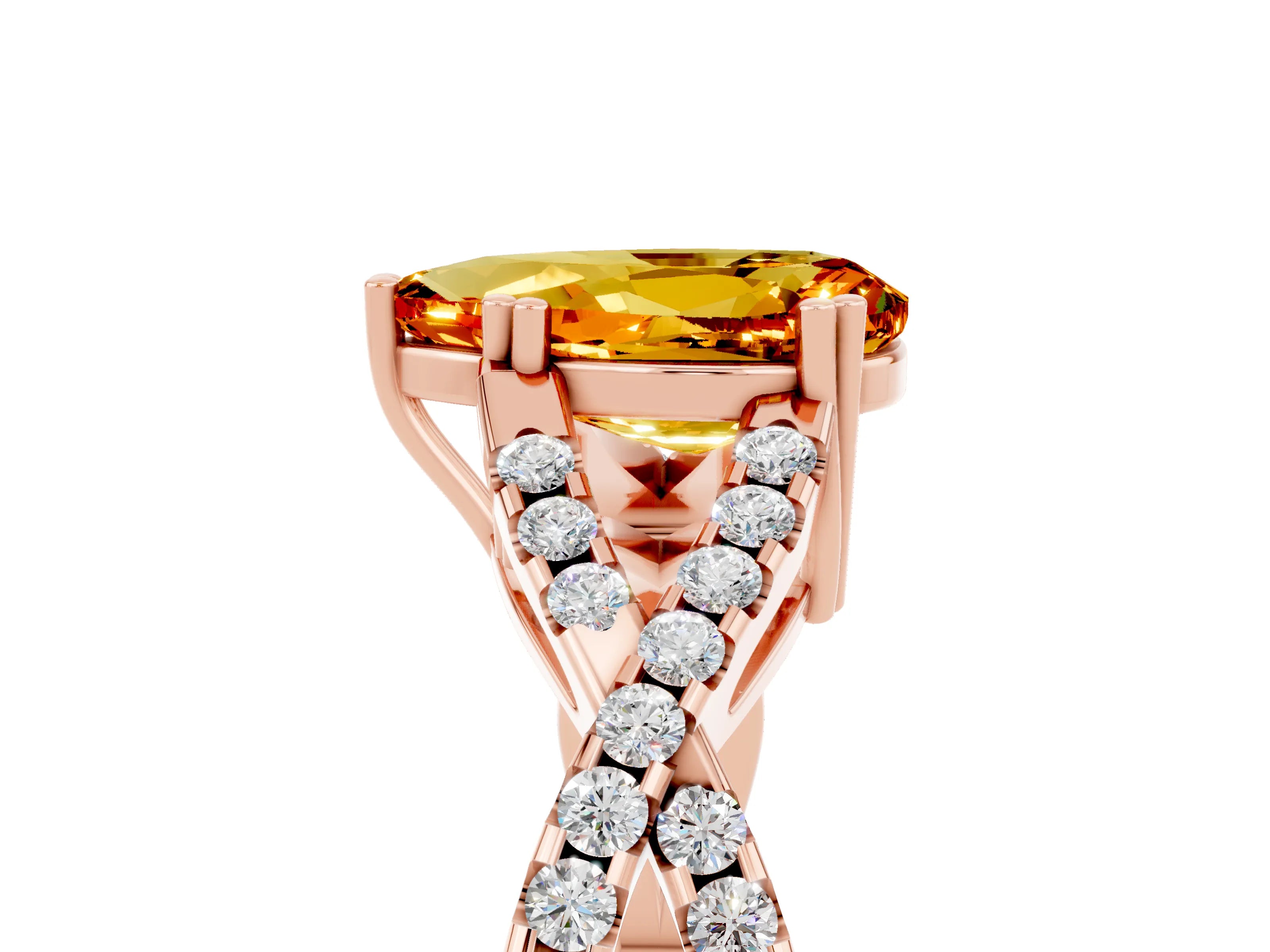 Rose gold Pear Cut Citrine Solitaire Ring with Four-Prong Setting and Twisted Pavé Band_5