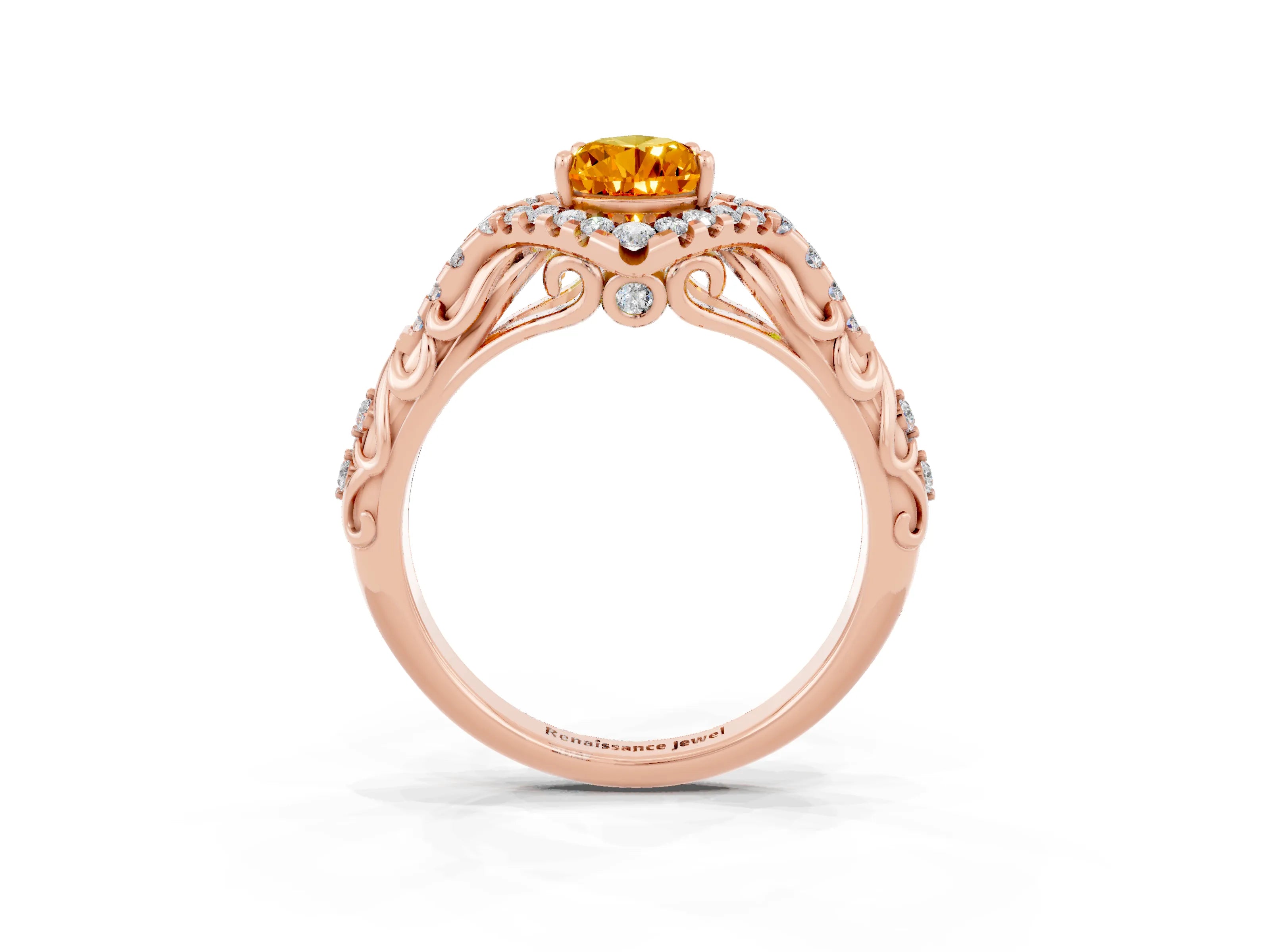Rose gold Pear Cut Citrine Solitaire Ring with Hidden Halo and Pavé Band_39