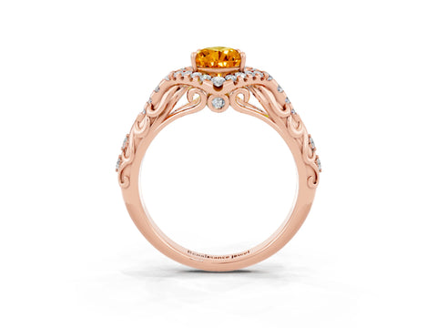 Rose gold Pear Cut Citrine Solitaire Ring with Hidden Halo and Pavé Band_39