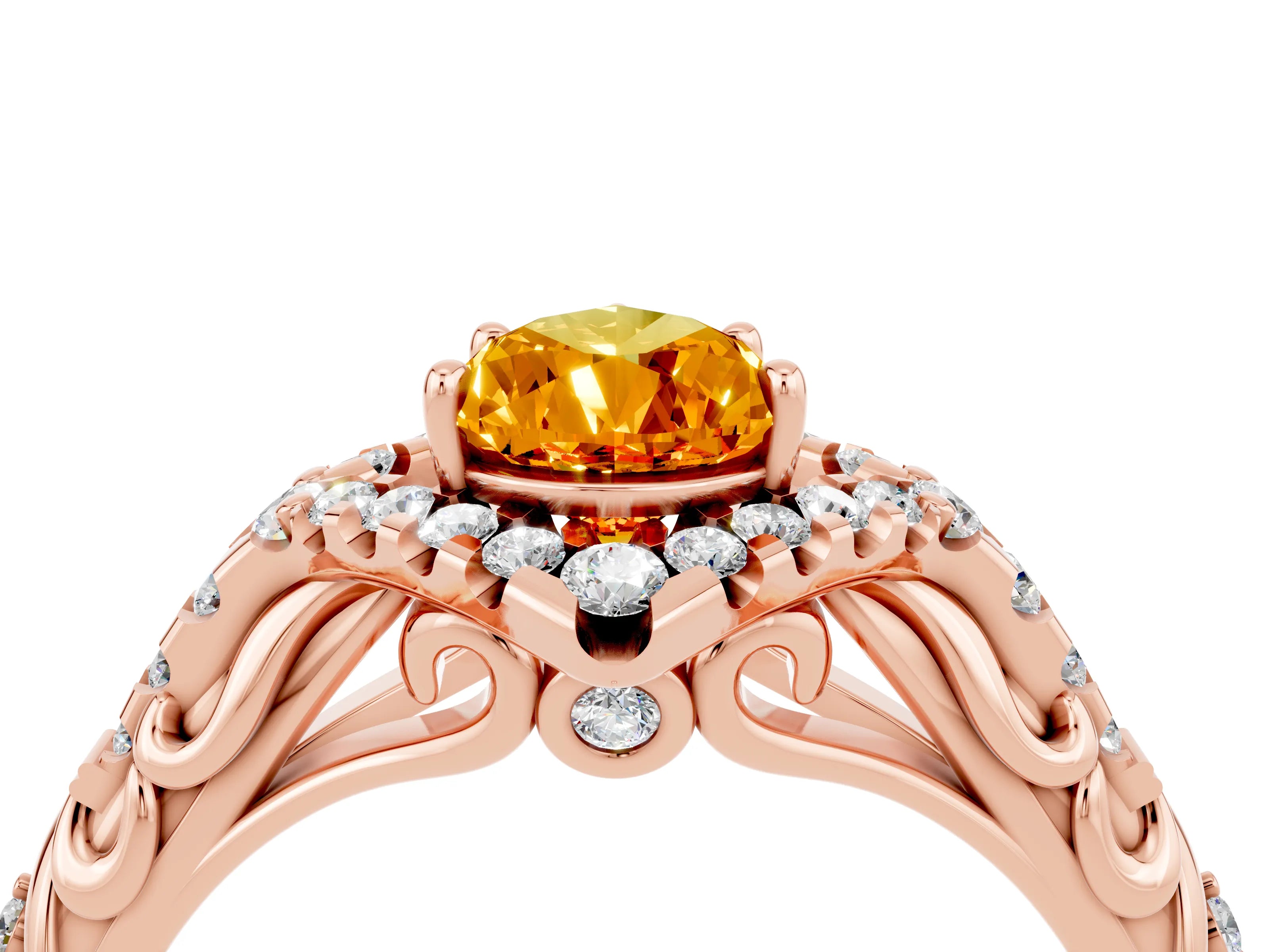 Rose gold Pear Cut Citrine Solitaire Ring with Hidden Halo and Pavé Band_40