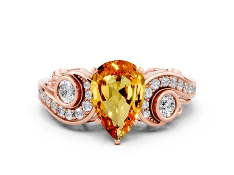 Rose gold Pear Cut Citrine Solitaire Ring with Milgrain Pavé Band and Four-Prong Setting_24