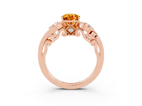 Rose gold Pear Cut Citrine Solitaire Ring with Milgrain Pavé Band and Four-Prong Setting_27