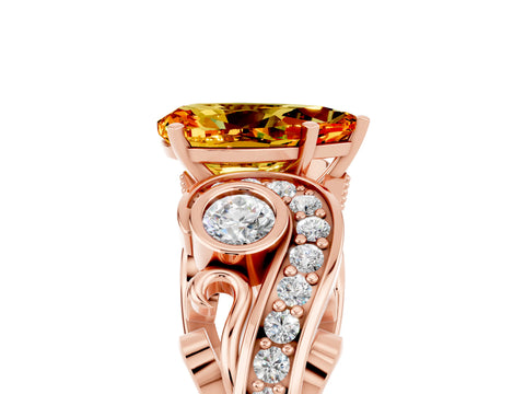 Rose gold Pear Cut Citrine Solitaire Ring with Milgrain Pavé Band and Four-Prong Setting_29