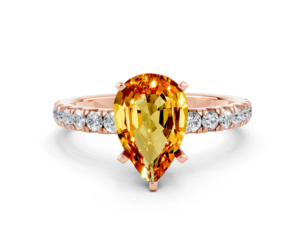 Rose gold Pear Cut Citrine Solitaire Ring with Pavé Accents and Four-Prong Setting