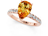Rose gold Pear Cut Citrine Solitaire Ring with Pavé Accents and Four-Prong Setting_1