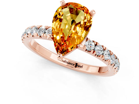 Rose gold Pear Cut Citrine Solitaire Ring with Pavé Accents and Four-Prong Setting_1