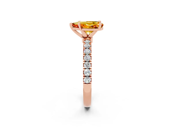 Rose gold Pear Cut Citrine Solitaire Ring with Pavé Accents and Four-Prong Setting