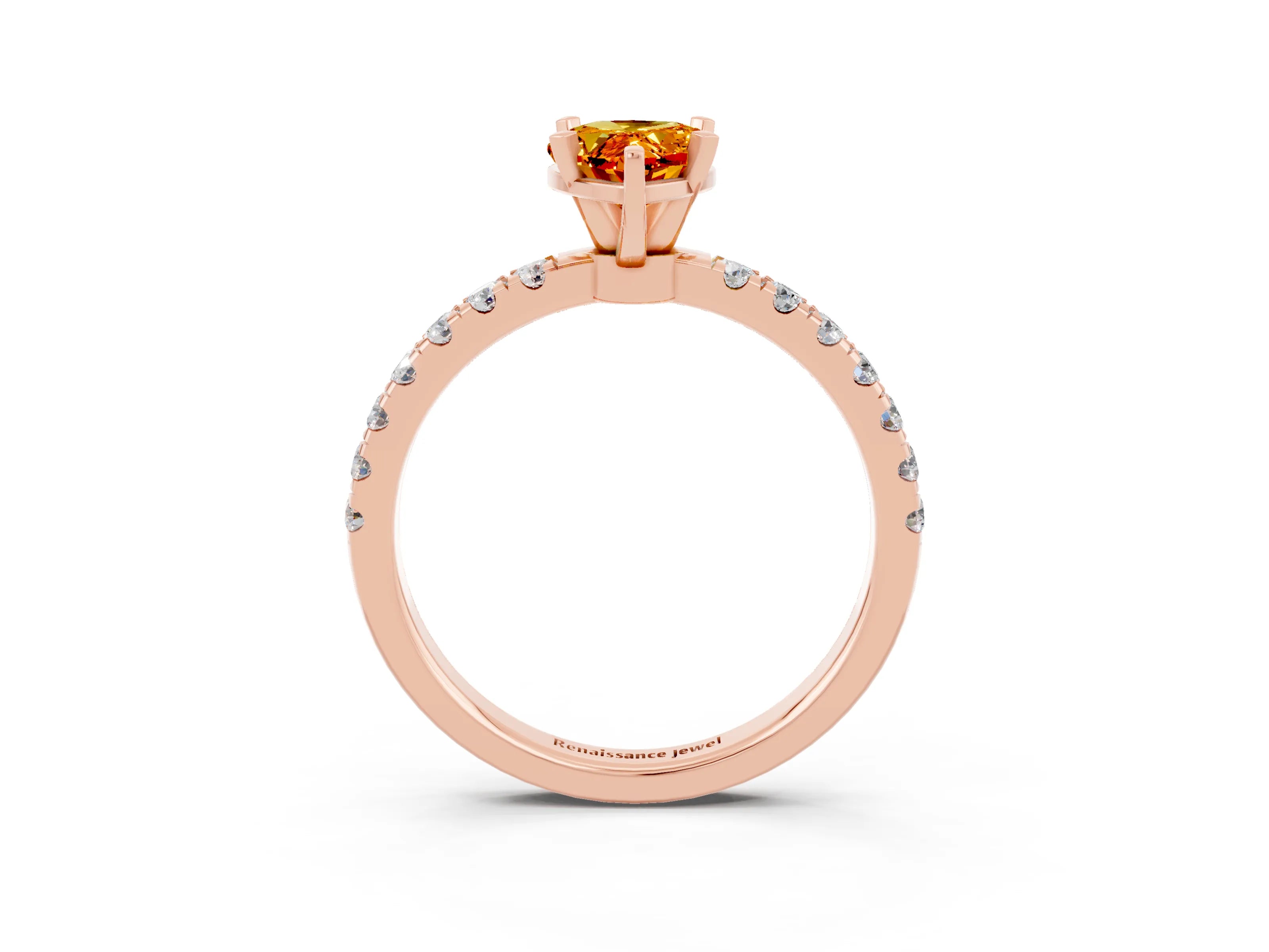 Rose gold Pear Cut Citrine Solitaire Ring with Pavé Accents and Four-Prong Setting_3