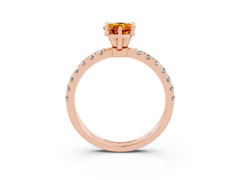 Rose gold Pear Cut Citrine Solitaire Ring with Pavé Accents and Four-Prong Setting_3