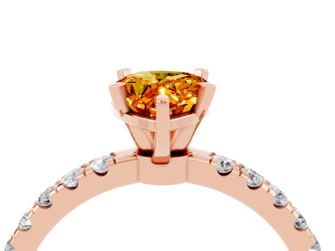 Rose gold Pear Cut Citrine Solitaire Ring with Pavé Accents and Four-Prong Setting_4