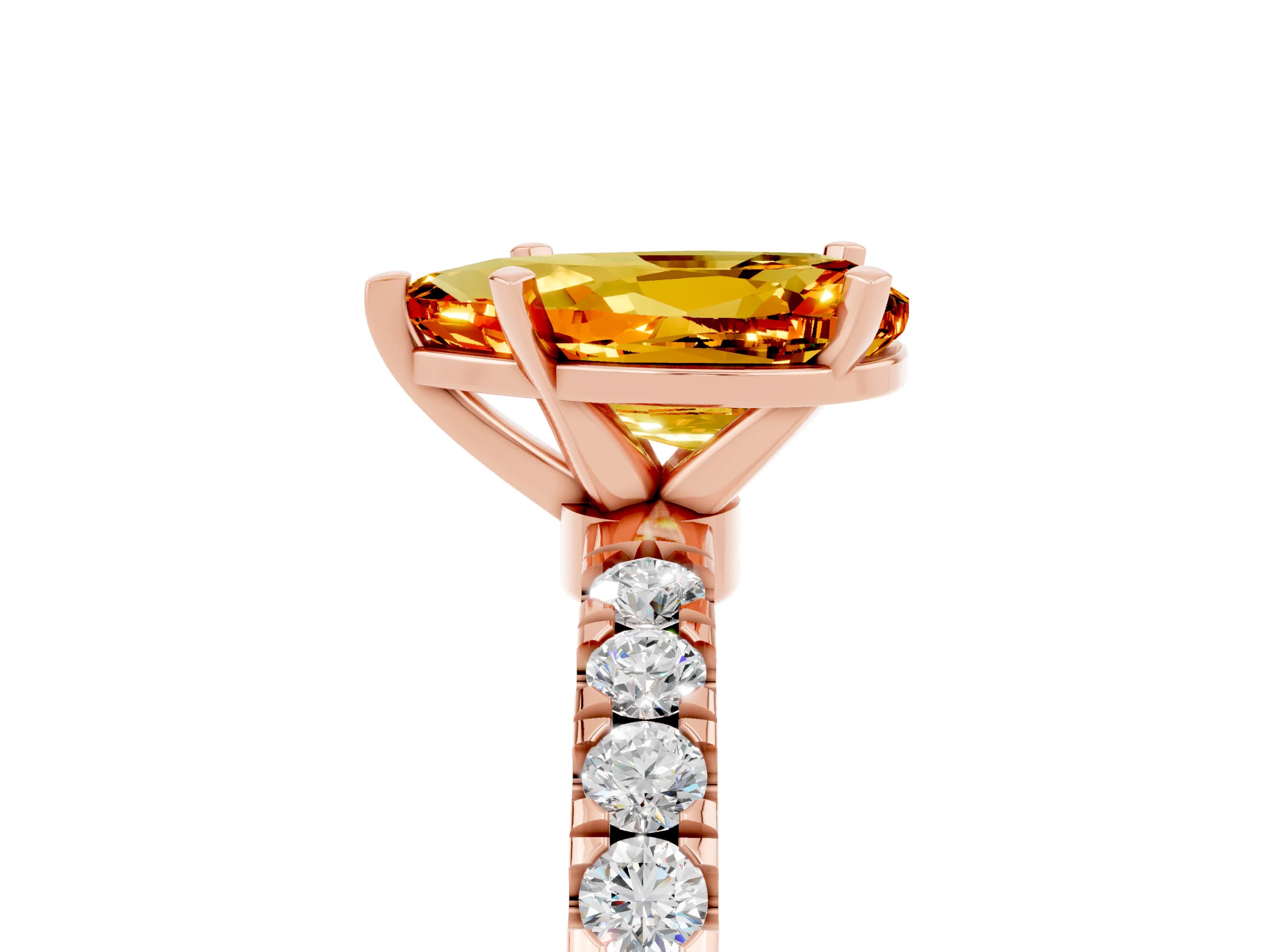 Rose gold Pear Cut Citrine Solitaire Ring with Pavé Accents and Four-Prong Setting_5