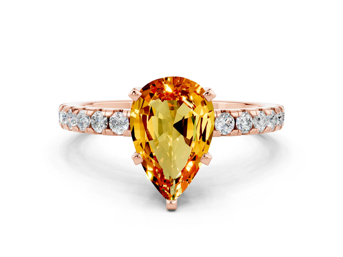 Rose gold Pear Cut Citrine Solitaire Ring with Pavé Band and Four-Prong Setting_24