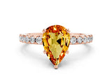 Rose gold Pear Cut Citrine Solitaire Ring with Pavé Band and Four-Prong Setting_24