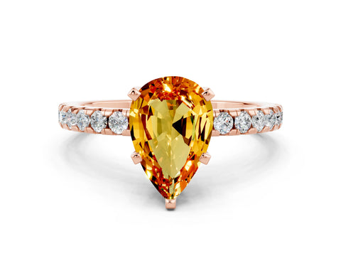 Rose gold Pear Cut Citrine Solitaire Ring with Pavé Band and Four-Prong Setting_24