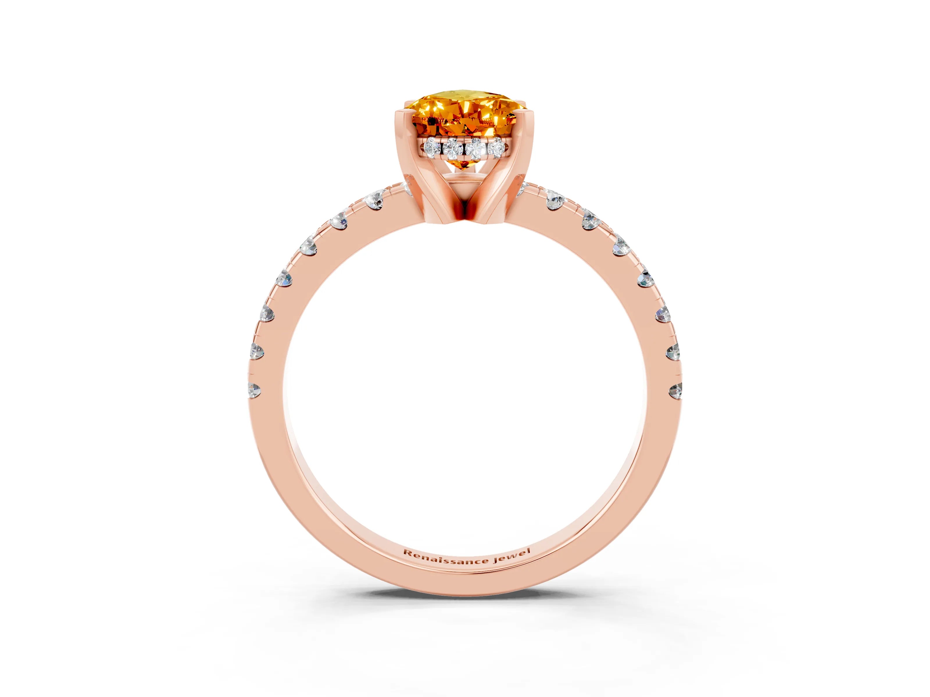 Rose gold Pear Cut Citrine Solitaire Ring with Pavé Band and Four-Prong Setting_27