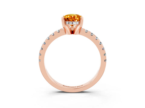 Rose gold Pear Cut Citrine Solitaire Ring with Pavé Band and Four-Prong Setting_27