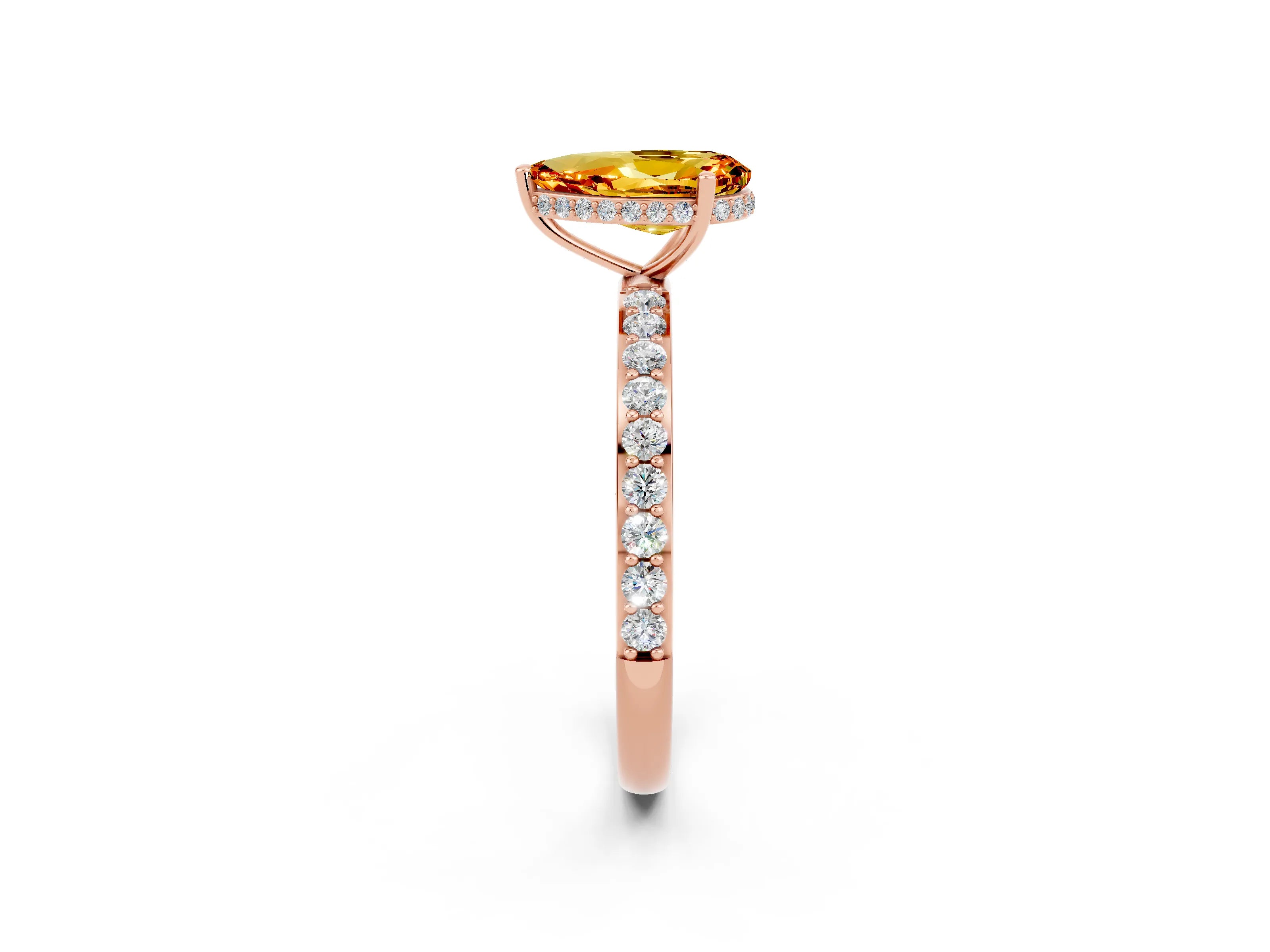 Rose gold Pear Cut Citrine Solitaire Ring with Pavé Band and Hidden Halo_14