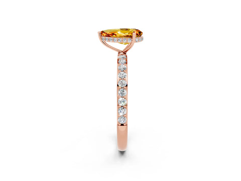 Rose gold Pear Cut Citrine Solitaire Ring with Pavé Band and Hidden Halo_14